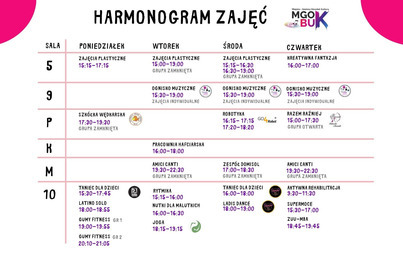 Zdjęcie do Harmonogram zajęć w MGOK